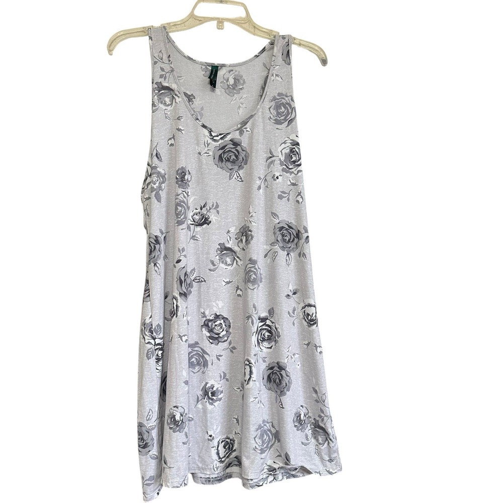 Laura Ashley Sleepwear Racer Back Sleeveless Sz L Dark Floral Gray